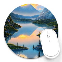 Somber Lake Sunset Round Mousepad by GardenOfOphir