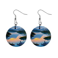 Somber Lake Sunset Mini Button Earrings by GardenOfOphir