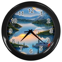 Somber Lake Sunset Wall Clock (black) by GardenOfOphir