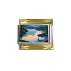 Somber Lake Sunset Gold Trim Italian Charm (9mm) by GardenOfOphir