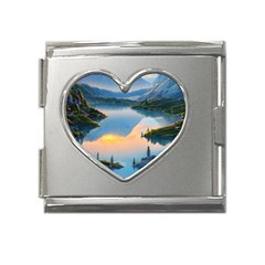 Somber Lake Sunset Mega Link Heart Italian Charm (18mm) by GardenOfOphir