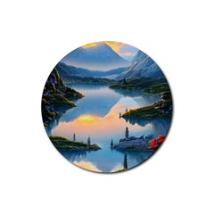 Somber Lake Sunset Rubber Coaster (round) by GardenOfOphir