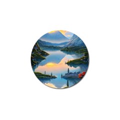 Somber Lake Sunset Golf Ball Marker by GardenOfOphir