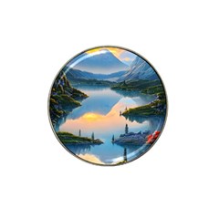 Somber Lake Sunset Hat Clip Ball Marker (4 Pack) by GardenOfOphir