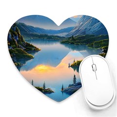 Somber Lake Sunset Heart Mousepad by GardenOfOphir