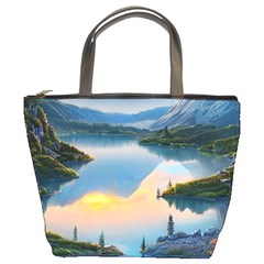 Somber Lake Sunset Bucket Bag by GardenOfOphir