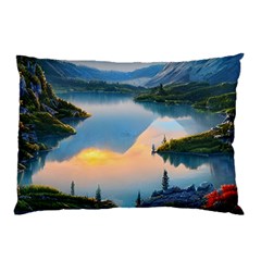 Somber Lake Sunset Pillow Case by GardenOfOphir