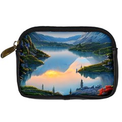 Somber Lake Sunset Digital Camera Leather Case by GardenOfOphir