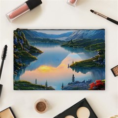 Somber Lake Sunset Cosmetic Bag (large) by GardenOfOphir