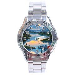 Somber Lake Sunset Stainless Steel Analogue Watch by GardenOfOphir