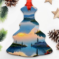 Somber Lake Sunset Christmas Tree Ornament (two Sides) by GardenOfOphir