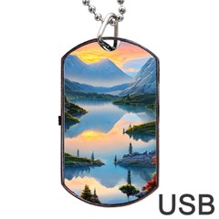 Somber Lake Sunset Dog Tag Usb Flash (one Side) by GardenOfOphir