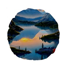 Somber Lake Sunset Standard 15  Premium Round Cushions by GardenOfOphir