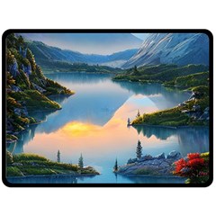 Somber Lake Sunset Fleece Blanket (large) by GardenOfOphir