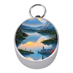 Somber Lake Sunset Mini Silver Compasses Front