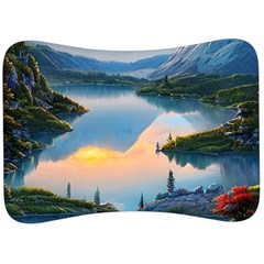 Somber Lake Sunset Velour Seat Head Rest Cushion by GardenOfOphir