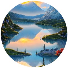 Somber Lake Sunset Wooden Puzzle Round by GardenOfOphir