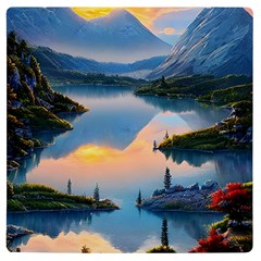 Somber Lake Sunset Uv Print Square Tile Coaster  by GardenOfOphir