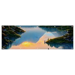 Somber Lake Sunset Banner And Sign 12  X 4  by GardenOfOphir