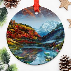 Breathtaking Landscape Scene Round Ornament (two Sides) by GardenOfOphir