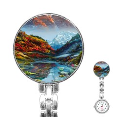 Breathtaking Landscape Scene Stainless Steel Nurses Watch by GardenOfOphir