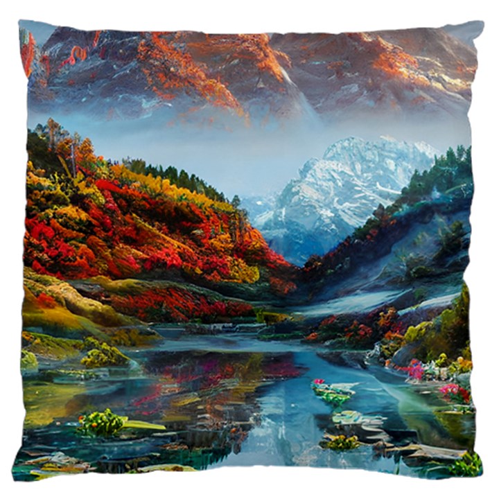 Breathtaking Landscape Scene Large Premium Plush Fleece Cushion Case (One Side)