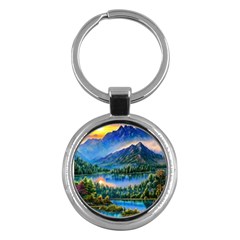 Stunning Sunset By The Lake Key Chain (round) by GardenOfOphir