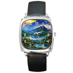 Stunning Sunset By The Lake Square Metal Watch Front