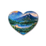 Stunning Sunset By The Lake Rubber Heart Coaster (4 pack) Front