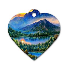 Stunning Sunset By The Lake Dog Tag Heart (two Sides) by GardenOfOphir