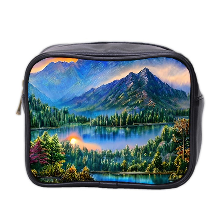 Stunning Sunset By The Lake Mini Toiletries Bag (Two Sides)