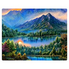 Stunning Sunset By The Lake Premium Plush Fleece Blanket (medium) by GardenOfOphir