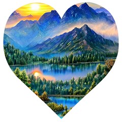 Stunning Sunset By The Lake Wooden Puzzle Heart by GardenOfOphir