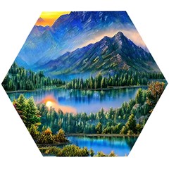 Stunning Sunset By The Lake Wooden Puzzle Hexagon by GardenOfOphir