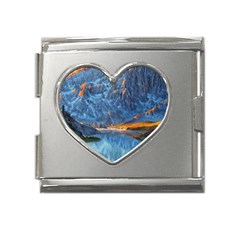 Majestic Lake Landscape Mega Link Heart Italian Charm (18mm)