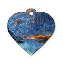 Majestic Lake Landscape Dog Tag Heart (two Sides) by GardenOfOphir