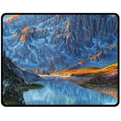 Majestic Lake Landscape One Side Fleece Blanket (medium) by GardenOfOphir