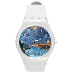 Majestic Lake Landscape Round Plastic Sport Watch (m) by GardenOfOphir