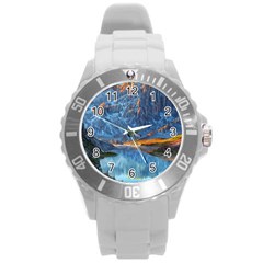 Majestic Lake Landscape Round Plastic Sport Watch (l) by GardenOfOphir