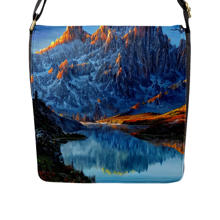 Majestic Lake Landscape Flap Closure Messenger Bag (L)