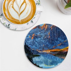 Majestic Lake Landscape Uv Print Round Tile Coaster by GardenOfOphir