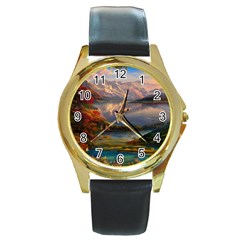 Summer Sunset Round Gold Metal Watch by GardenOfOphir