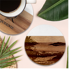 Summer Sunset Marble Wood Coaster (round)