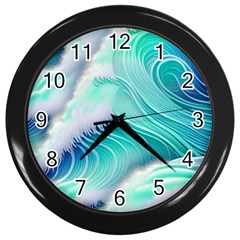 Stunning Pastel Blue Ocean Waves Wall Clock (black) by GardenOfOphir