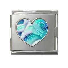 Stunning Pastel Blue Ocean Waves Mega Link Heart Italian Charm (18mm)