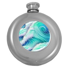 Stunning Pastel Blue Ocean Waves Round Hip Flask (5 Oz) by GardenOfOphir