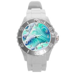 Stunning Pastel Blue Ocean Waves Round Plastic Sport Watch (l) by GardenOfOphir