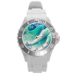 Beautiful Abstract Pastel Ocean Waves Round Plastic Sport Watch (l) by GardenOfOphir