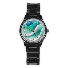 Beautiful Abstract Pastel Ocean Waves Stainless Steel Round Watch by GardenOfOphir