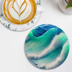 Beautiful Abstract Pastel Ocean Waves Uv Print Round Tile Coaster by GardenOfOphir